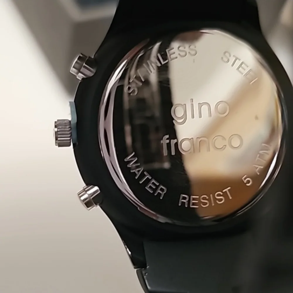 gino franco Stainless steel Water resistant Watch Japanese Quartz Black New
